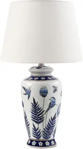 Beliani BIJELA Table Lamp, Porcelain, White and Blue