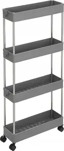 Songmics 4-Tier Slim Storage Cart, Rolling Utility Trolley for Bathroom and Kitchen, Grey