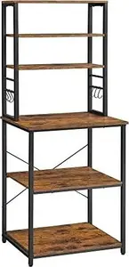 Standing Kitchen Microwave Shelf with 6 Shelves and 6 Hooks, Steel Frame