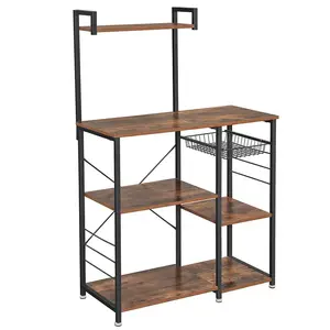 LEOBERT Baker Shelf for Kitchen, Metal and Wood, Black and Brown