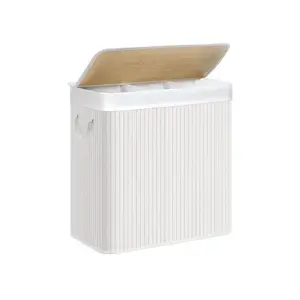 Songmics LCB091W01 Laundry Basket with 3 Sections, Folding Lid and Handles, 150L, White