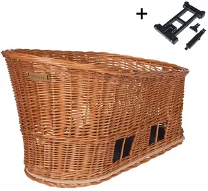Basil Pasja Wicker Pet Basket for Rear Bicycle Rack with MIK System and Adapter Plate
