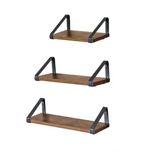 Dekoracja domu LWS33BX Industrial Floating Shelf Set of 3, Wall Mounted Metal and Particle Board