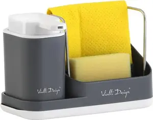 Vialli Design Livio Duo Kitchen Organizer with Dish Soap Dispenser, Grey