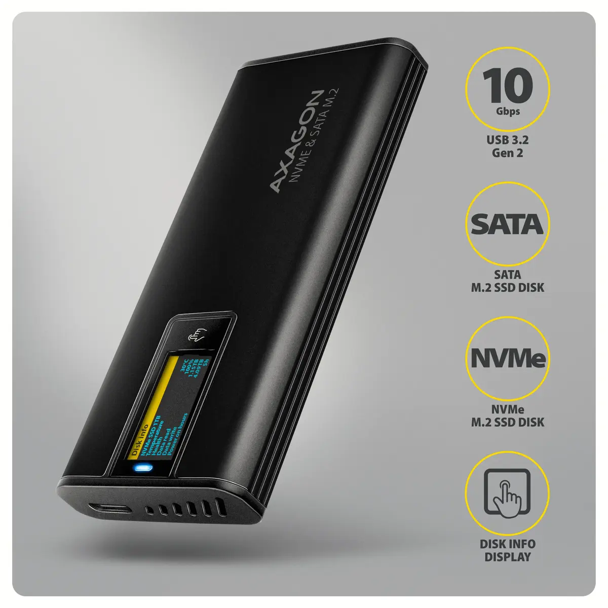 Внешний корпус для SSD AXAGON EEM2-SD2B USB-C M.2 NVMe/SATA Photo 2