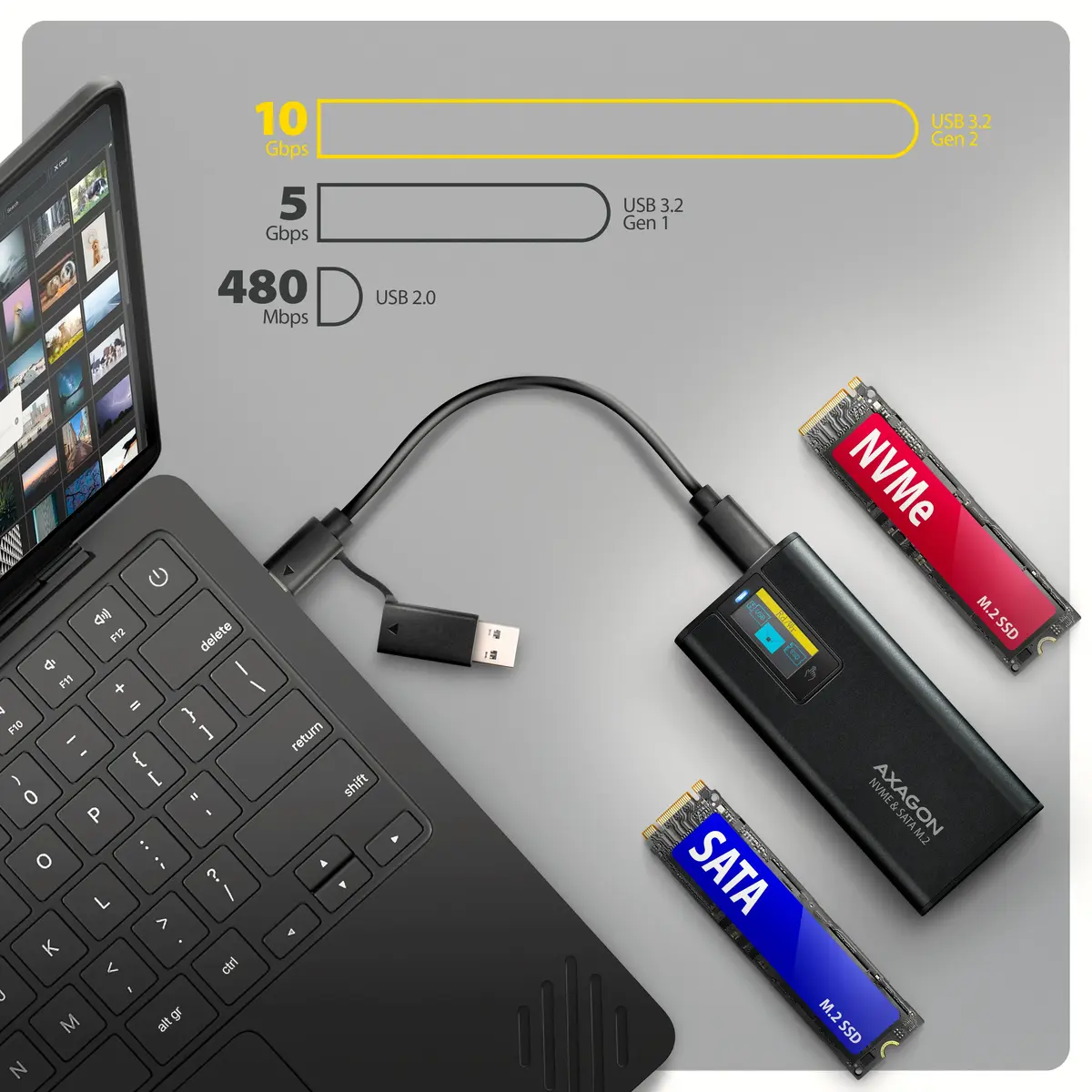 Внешний корпус для SSD AXAGON EEM2-SD2B USB-C M.2 NVMe/SATA Photo 8