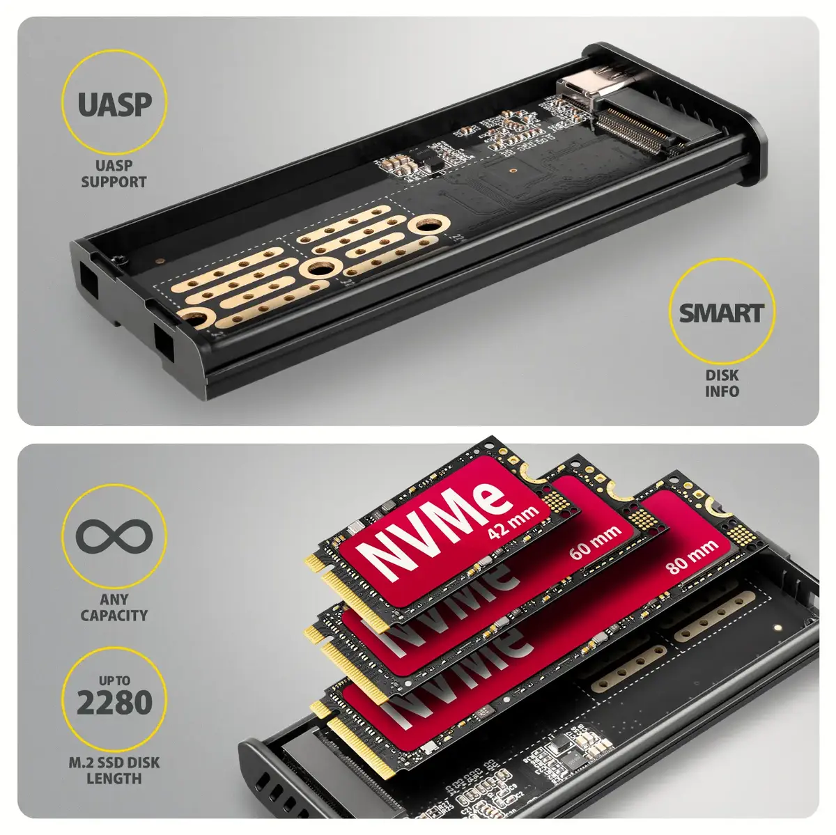 Внешний корпус для SSD AXAGON EEM2-SD2B USB-C M.2 NVMe/SATA Photo 9