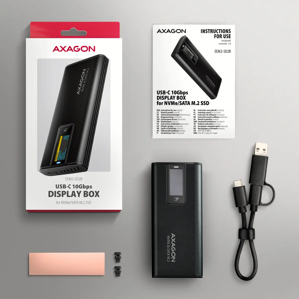 Внешний корпус для SSD AXAGON EEM2-SD2B USB-C M.2 NVMe/SATA Photo 10