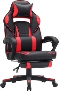 Songmics Gaming Chair with Footrest, Faux Leather, Black and Red