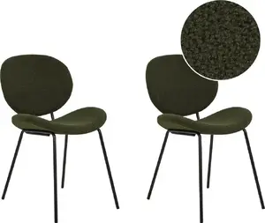 Beliani LUANA Dining Chairs, Set of 2, Boucle Fabric, Dark Green