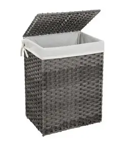 Songmics Handwoven Laundry Basket 90L Rectangular Gray