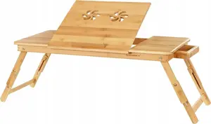 Biurko Songmics Bambusowe biurko laptopa, składany stół do łóżka, dla leworęcznego, praworęcznego, sofy regulowanej wysokości, 72 x (21-29) x 35