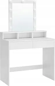 Туалетный столик Vasagle Luma с зеркалом, LED-подсветкой, 2 ящиками и 3 открытыми отделениями, белый