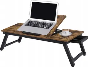 Songmics Laptop Stand for Bed or Sofa with Adjustable Tilt and Side Tray for Laptops up to 14.3 Inches