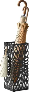 Songmics Square Umbrella Stand, Steel Freestanding Holder for Umbrellas and Walking Sticks with Removable Drip Tray