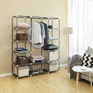 Songmics Portable Wardrobe with Hanging Rail and Shelves, Fabric Cover