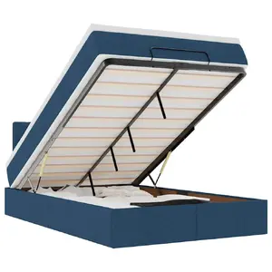 Кровать-оттоманка VidaXL 3311545 с матрасом, синяя ткань, 140x190 см