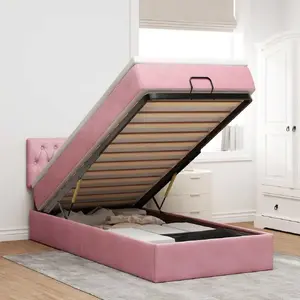 Кровать-оттоманка vidaXL с матрасом, 100x200 см, розовый бархат