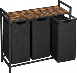Songmics Vasagle veļas grozs ar 3 nodalījumiem, loft stils, pelēks
