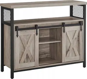 Vasagle Sideboard Kitchen Storage Cabinet with 2 Sliding Doors and Adjustable Shelves, Farmhouse Style