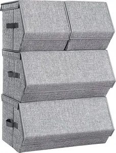 Songmics Storage Boxes with Lids, Set of 4 Closet Organizers with Metal Frame and Magnetic Closure