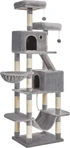 Songmics Cat Tree Tower 206 cm with 13 Scratching Posts, 2 Perches, 2 Caves, Basket, Hammock and Ramp