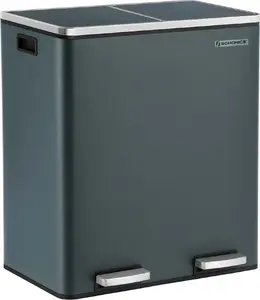 Songmics Double Pedal Trash Bin, 2 x 30 L, Metal Kitchen Waste Separator with 15 Garbage Bags