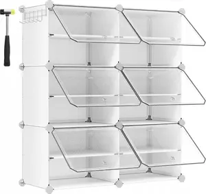 Songmics Modular Shoe Cabinet with 6 Compartments and Doors, Steel Frame
