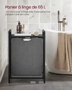 Vasagle Laundry Hamper with Shelf, 65L Pull-out Removable Bag and Metal Frame, Black and Grey
