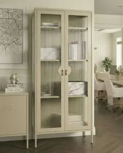 Beliani GLEORA Metal Display Cabinet, Light Beige