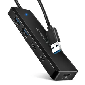 AXAGON HUE-C2A 4-portu USB centrmezgls 5Gbps ar 2x USB-A un 2x USB-C pieslēgvietām, USB-C strāvas ieeju un 19cm USB-A kabeli