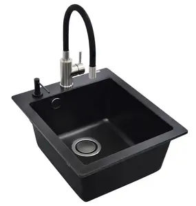 Simplex SQS100 Kitchen Sink Set with Mixer Tap and Soap Dispenser, Black
