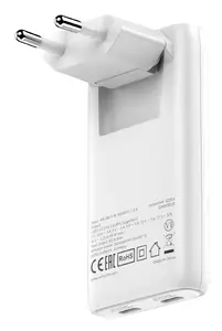 Verbatim Fold 'n' Go GaN Charger 65W with 2x USB-C Ports, EU Plug, White