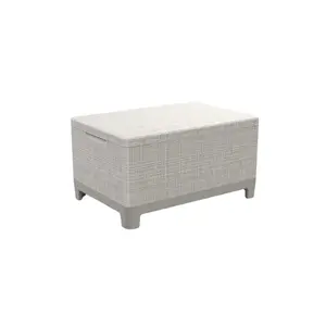 Dārza galds ar uzglabāšanas kasti Keter Scandi Storage Table, kafijas galdiņš, oļu pelēks un gaiši bēšs
