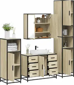 vidaXL 4-daļīgs vannas istabas mēbeļu komplekts, sonomas ozola krāsa