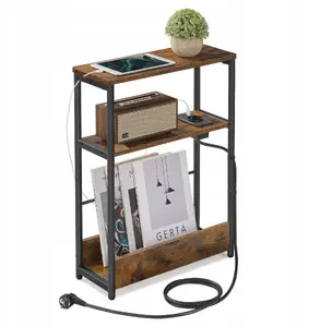 Vasagle LET335K02 Narrow Side Table with Power Strip and 3-Tier Storage