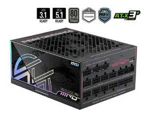 Блок питания MSI MPG Ai1300TS PCIE5 ATX 1300 Вт полностью модульный 80 PLUS Titanium черный