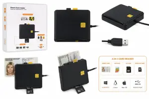 iLike   4-in-1 USB Smart Card Reader with SIM, SD & Micro SD Support, CAC Reader for ID Cards, Bank Cards, eID and Memory Cards Black
