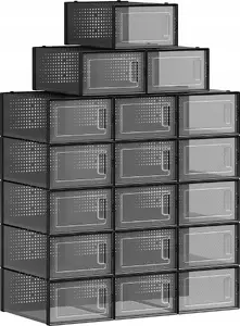 Songmics Stackable Shoe Storage Boxes, Set of 18 Foldable Organizers