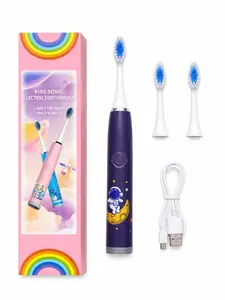 iLike   Kids Rechargeable Sonic Electric Toothbrush, USB Charging, 3 Brush Heads (1+2 Replacement Heads), Soft Bristles, Waterproof, Space Astronaut Design Purple
