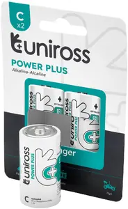 RAYOVAC Uniross Power Plus C LR14 Alkaline Batteries 7000mAh, 2-Pack