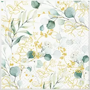 Paw Decor Collection Golden Eucalyptus Cocktail Napkins 25x25cm