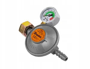 BRADAS Gas Regulator RGC31-37M with Manometer and EFV Safety Valve 37 mbar 1.5 kg/h 9 mm