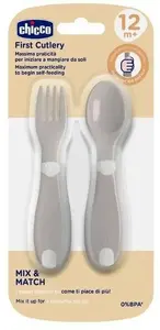 Chicco First Plastic Cutlery Set for Toddlers 12M+ Grey