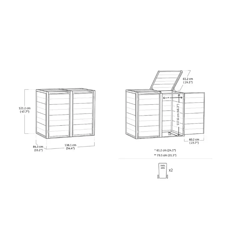 Keter Hide Away 2x240L Waste Bin Storage Container Photo 7
