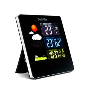 Bodi-Tek BT-HGWS digitālā meteoroloģiskā stacija ar LED displeju, iekštelpu un āra termometru, melna