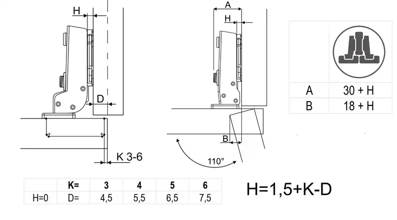 REJS Half-Overlay Clip-On Furniture Hinge 35mm 110° Photo 2