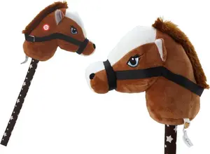 LEANToys Hobby Horse Plush Horse Head on a Stick with Sound Effects Dark Brown