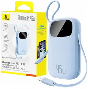 Powerbank Baseus Powerbank EnerFill FC31 20000mAh 45W z wyświetlaczem z kablami USB-C i Lightning - niebieski