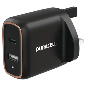 Duracell DRACUSB19-UK Indoor AC Mobile Device Charger for Smartphone and Tablet with USB Type-C Port and Black Color